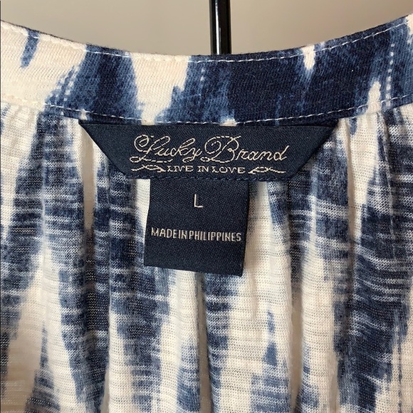 LUCKY BRAND 3/4 Sleeve Blue Print Top, L - Picture 5 of 6